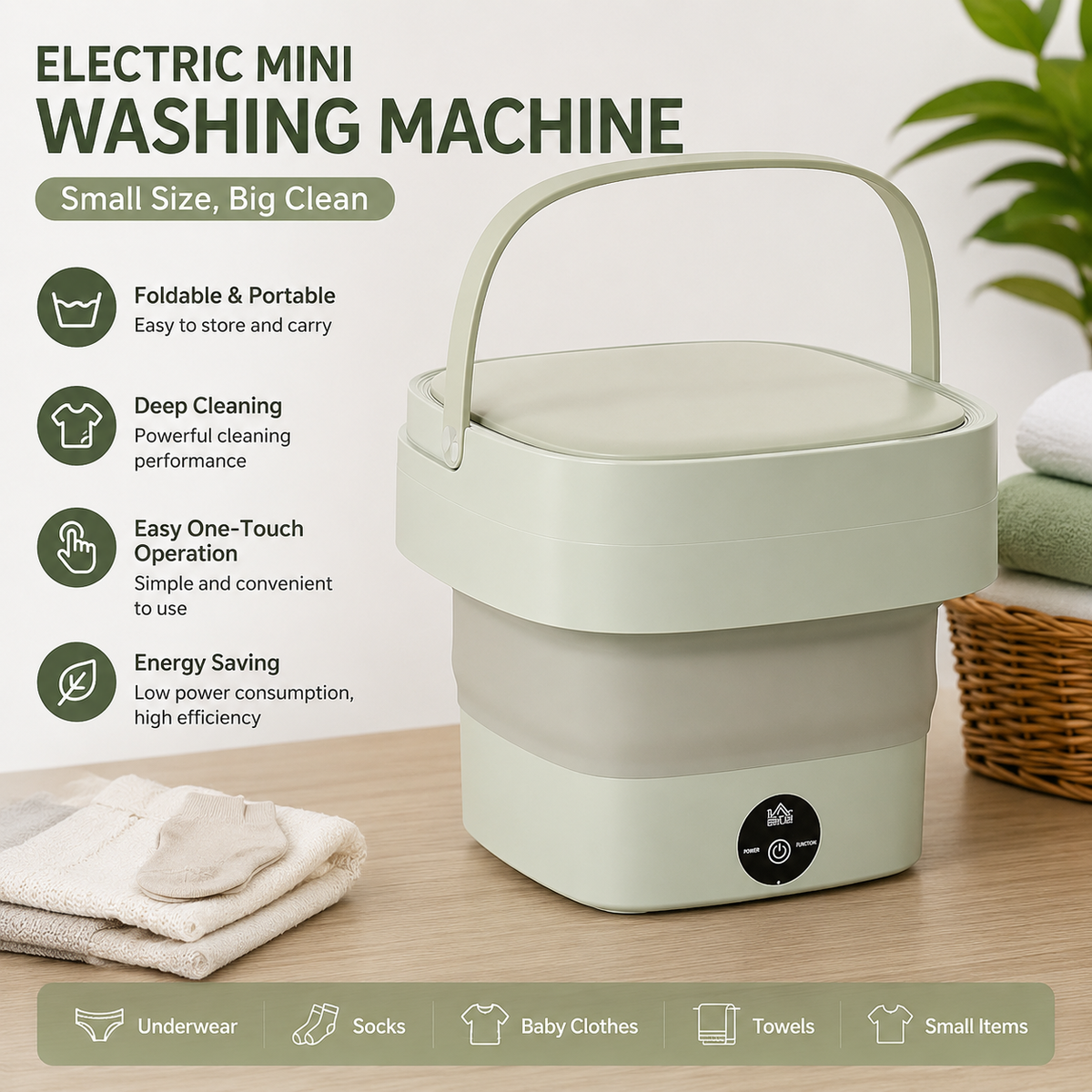 Foldable Electric Mini Washing Machine – Compact & Portable Laundry Solution