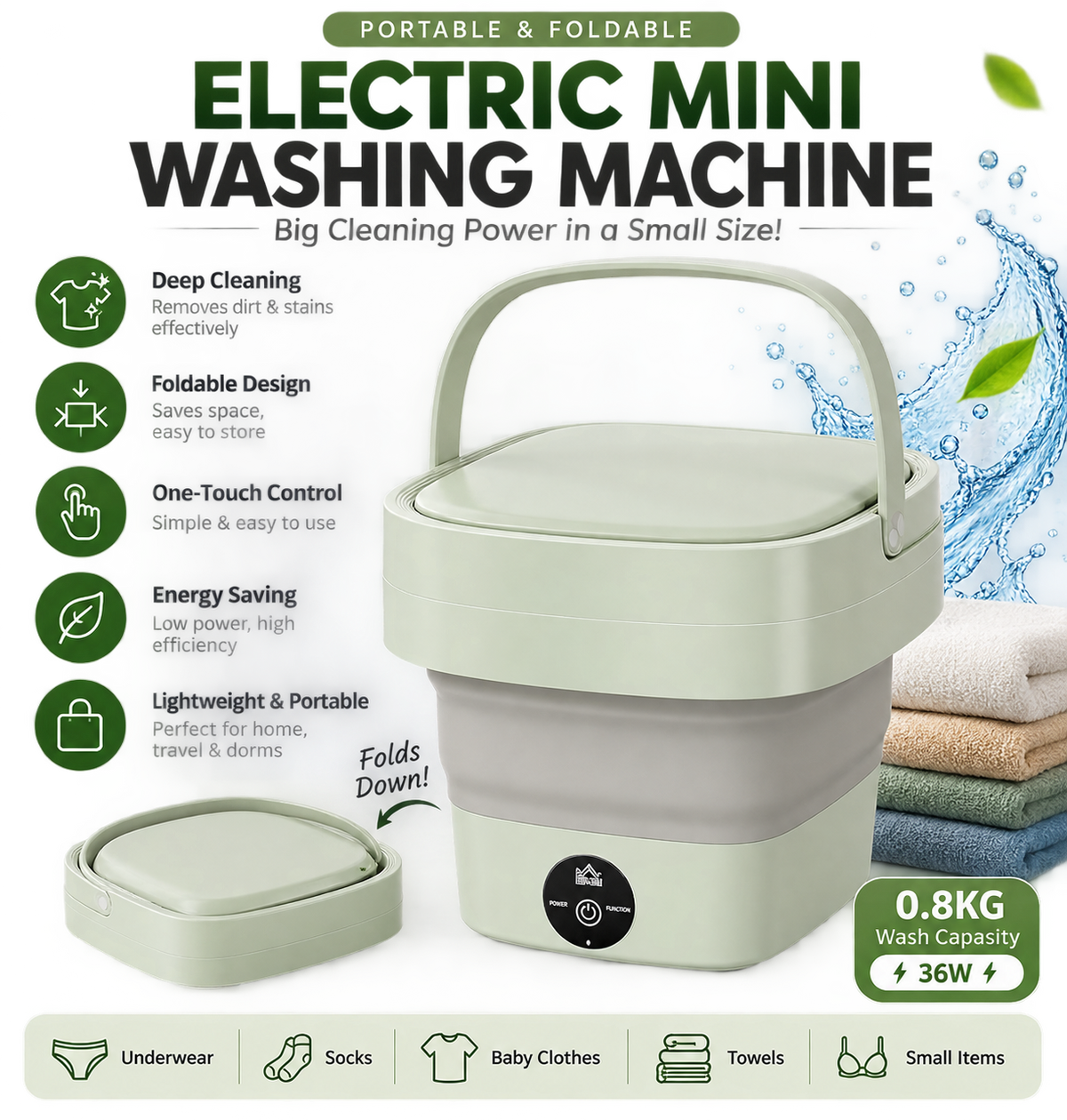 Foldable Electric Mini Washing Machine – Compact & Portable Laundry Solution