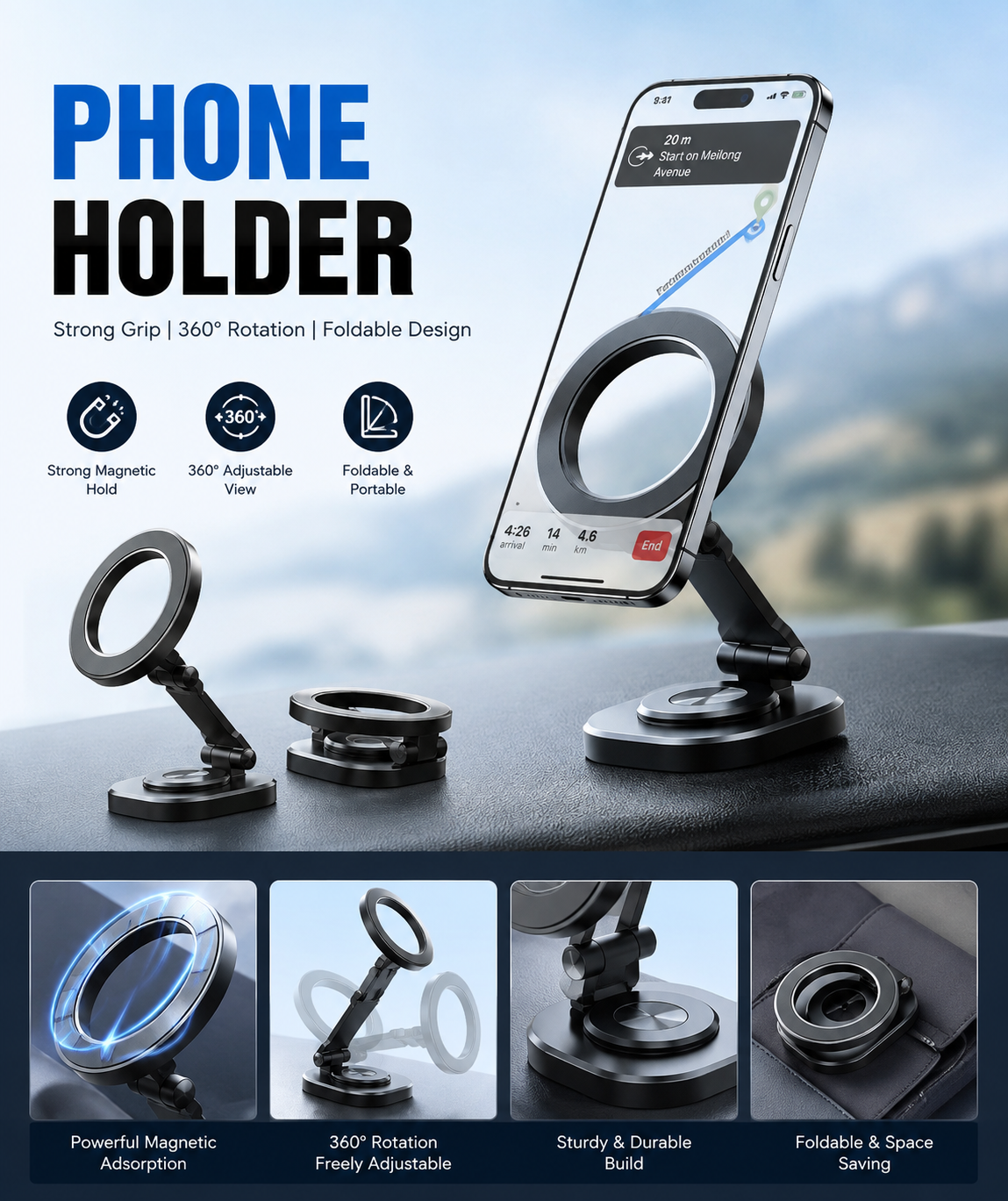 Magnetic Foldable Phone Holder for Secure, Hands-Free Viewing Anywhere