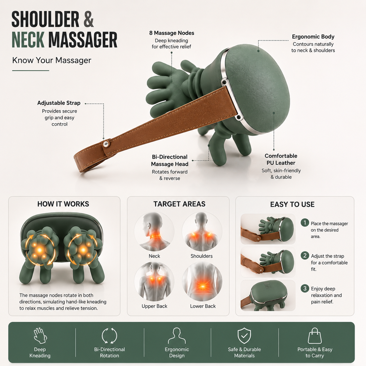 Portable Shoulder & Neck Massager Deep Tissue Relaxation Muscle Relief