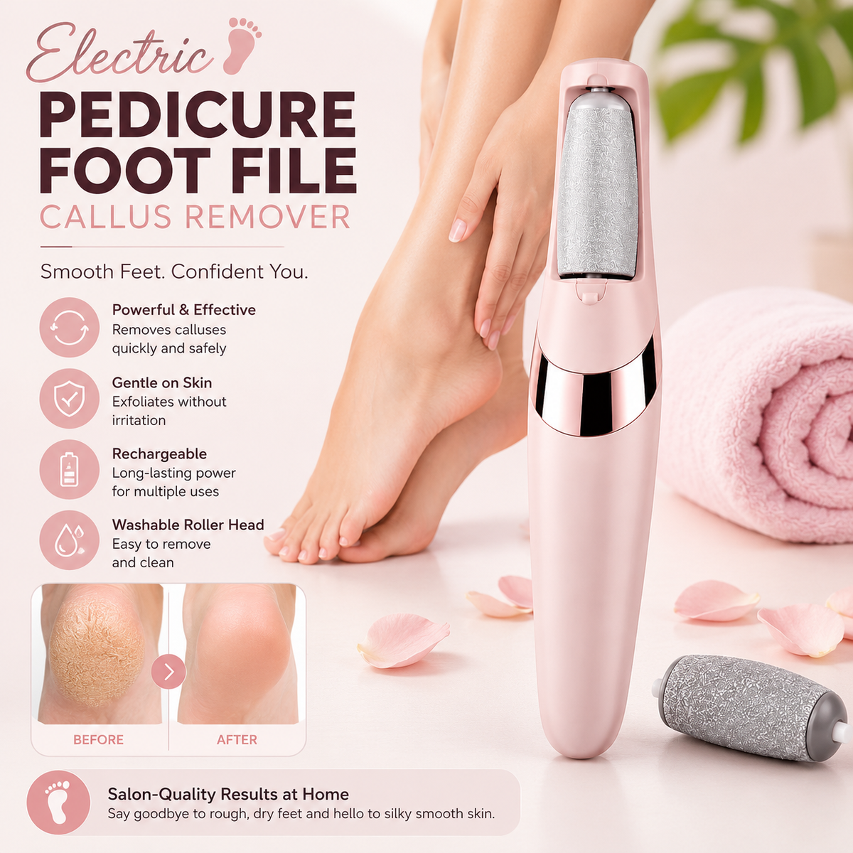 Electric Pedicure Foot File Callus Remover for Smooth, Soft Feet
