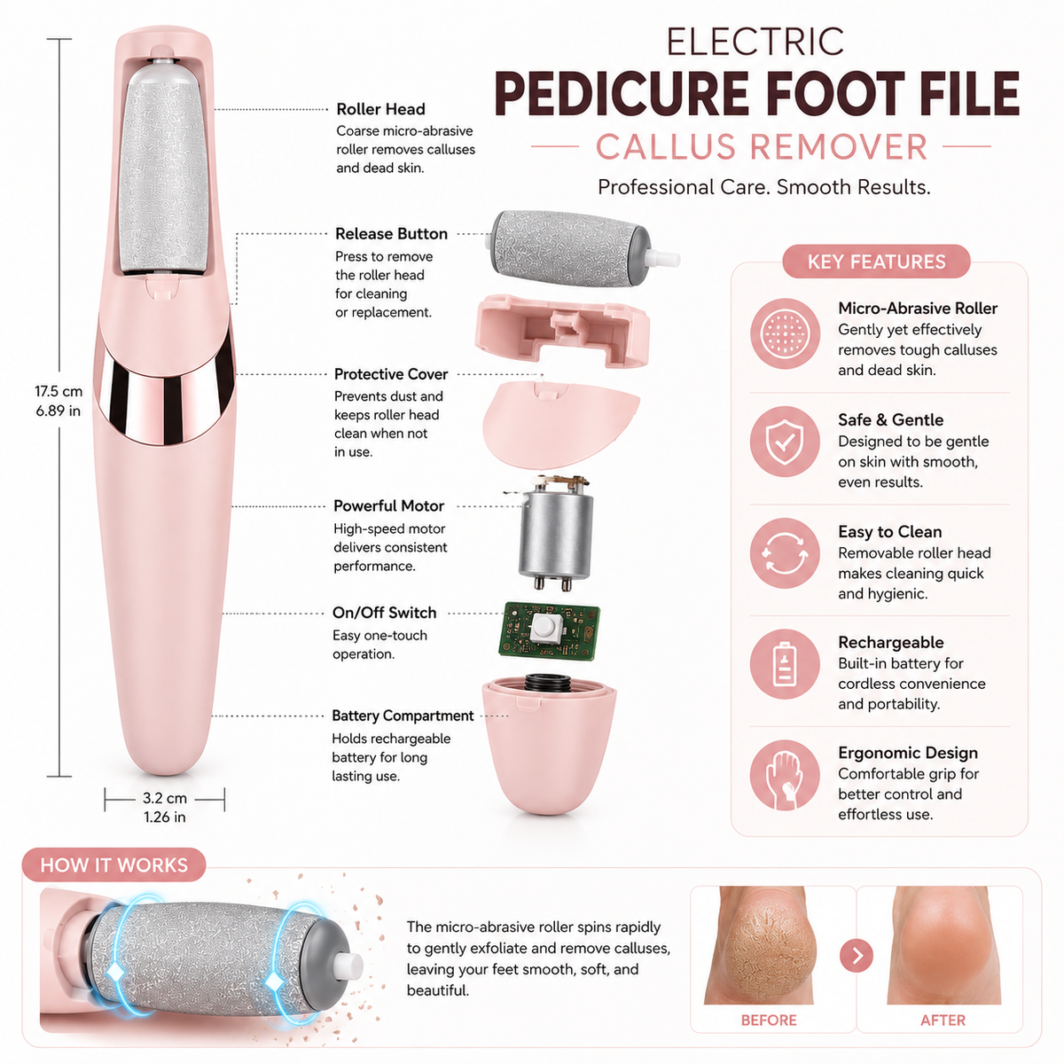 Electric Pedicure Foot File Callus Remover for Smooth, Soft Feet