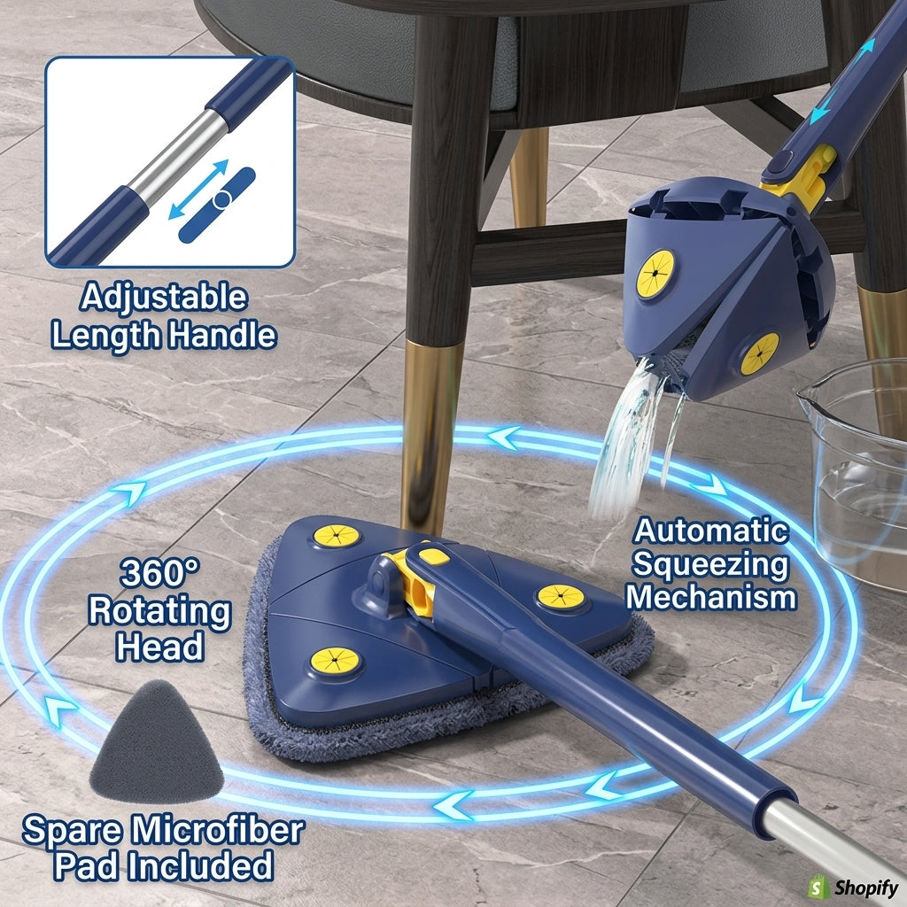 360° Rotating Triangle Cleaning Mop – Effortless Deep Cleaning for Every Corner