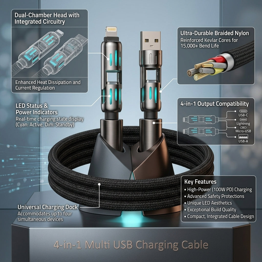 4-in-1 Multi USB Charging Cable – Fast, Versatile & Convenient Charging Solution