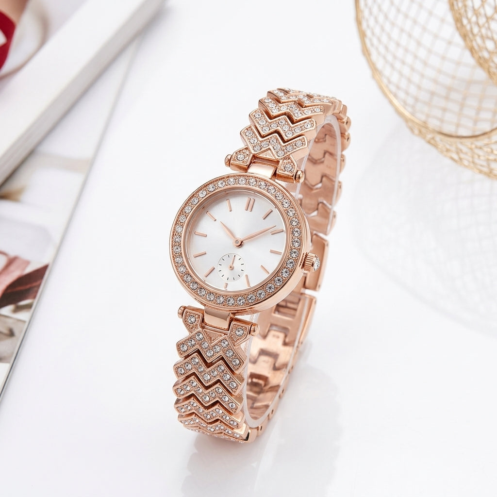 Elegant Women's Quartz Watch with Diamond Alloy Design for Timeless Beauty & Style
