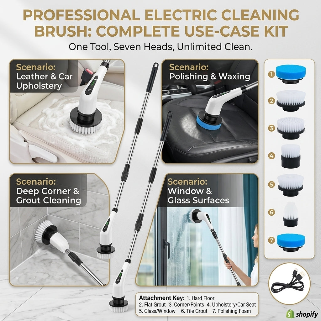 Electric Cleaning Brush Set – Powerful Deep Cleaning for Every Surface